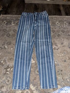 GAP Blue and White Striped Straight Leg Jeans
